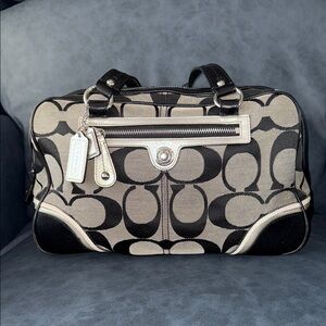 Coach Black and Gray Signature Canvas Satchel